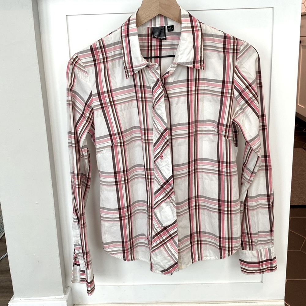 VOLCOM Pink White Plaid Button Shirt